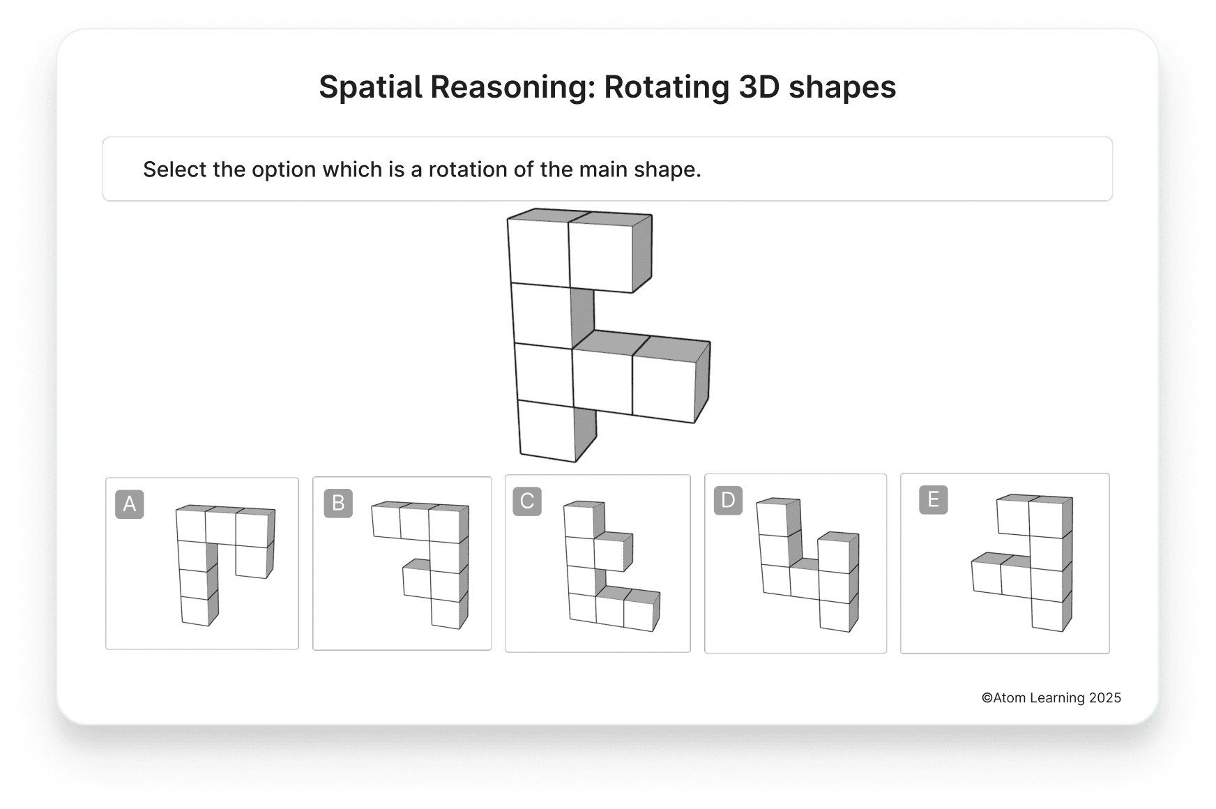 A spatial reasoning: rotating 3D shapes question on Atom Home