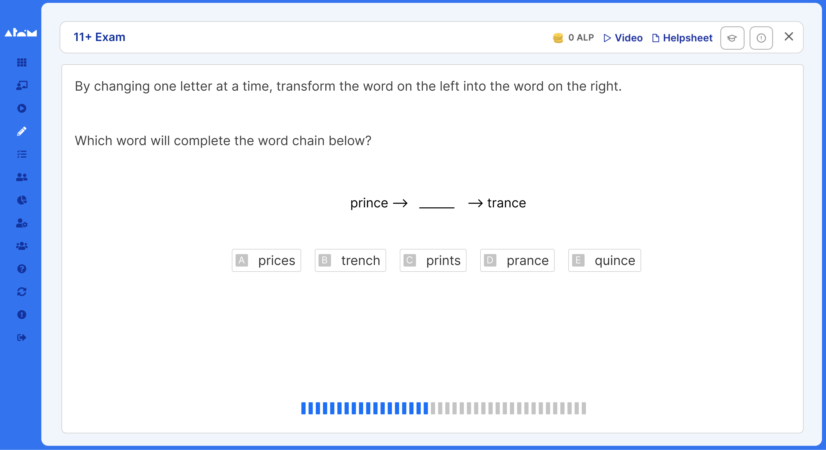 Verbal reasoning example question: morph the word