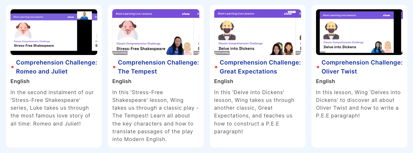 Comprehension challenge live lessons on Atom