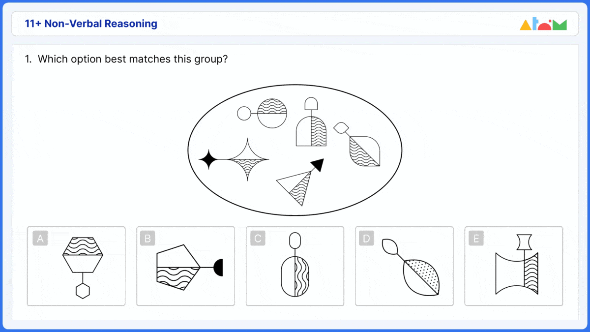 Non-verbal reasoning example questions from Atom Home