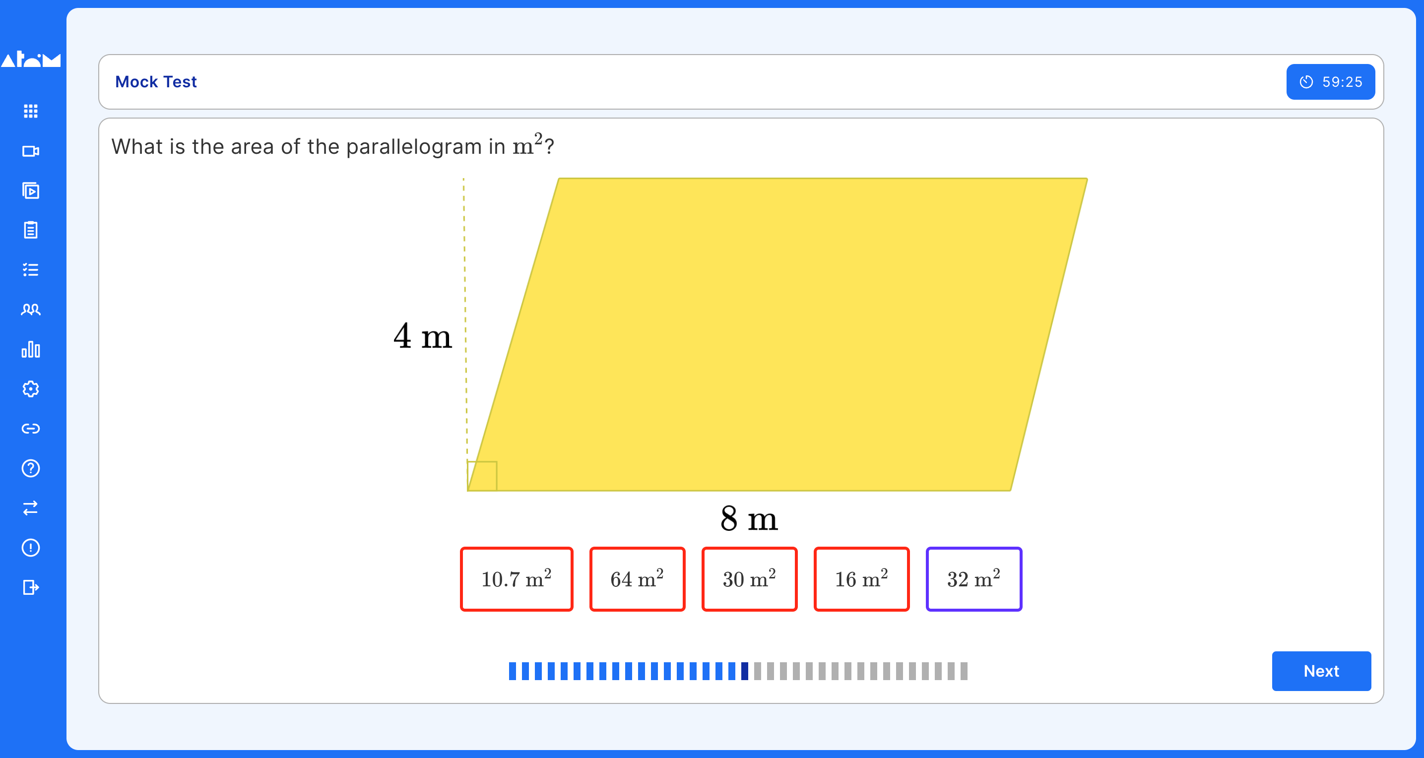 An example of an area question from an ISEB maths mock test on Atom Nucleus