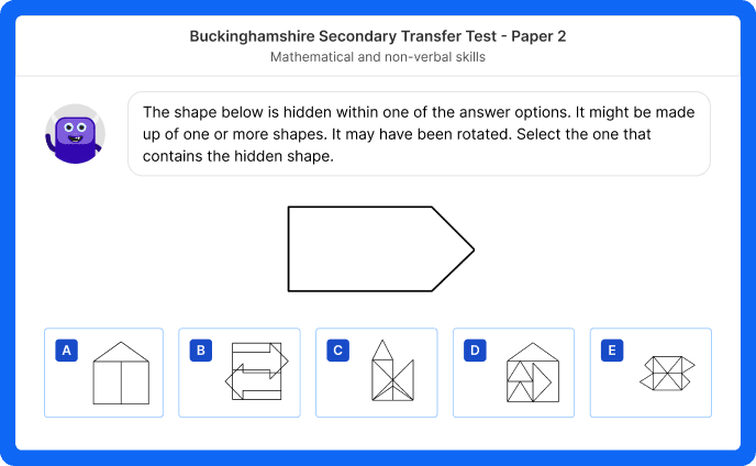 A non-verbal reasoning question in a Buckinghamshire Secondary Transfer Test mock test on Atom