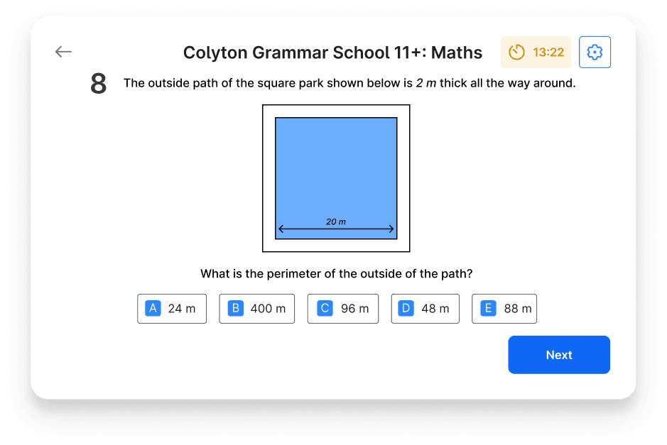 Maths question on a Colyton Grammar School 11+ mock test on Atom Home