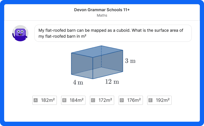 A maths question on a Devon grammar schools 11+ mock test on Atom Home