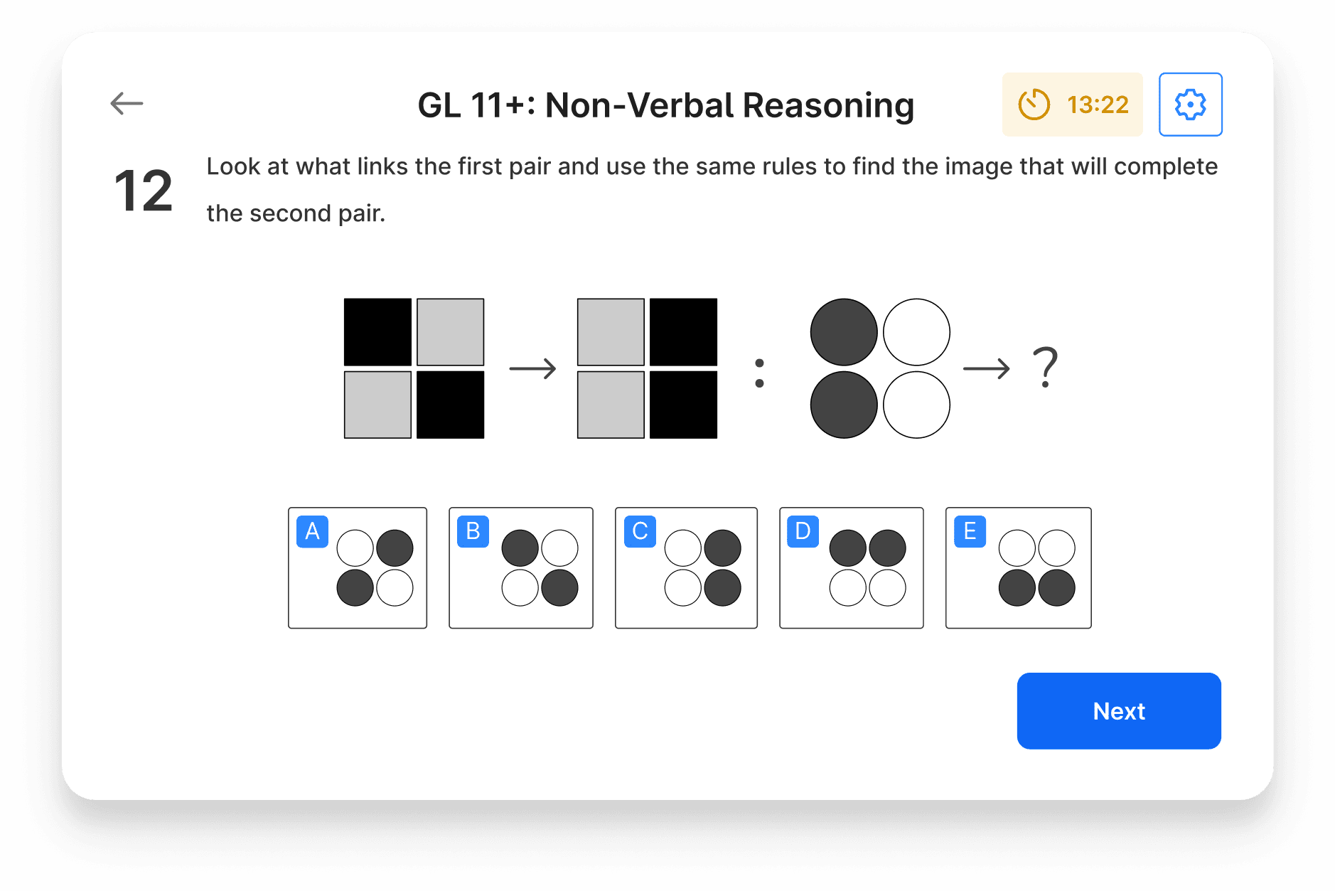 GL Assessment 11+ non-verbal reasoning practice test question on Atom Home