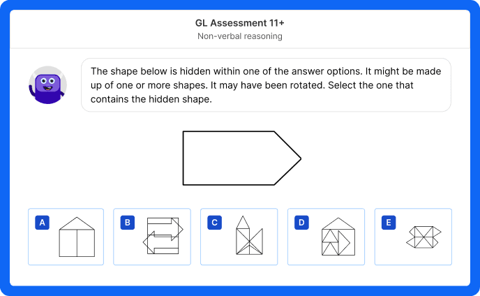 A non-verbal reasoning question on a GL Assessment mock test on Atom Home