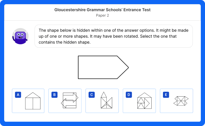 A non-verbal reasoning question on a Gloucestershire 11 plus mock test on Atom Home