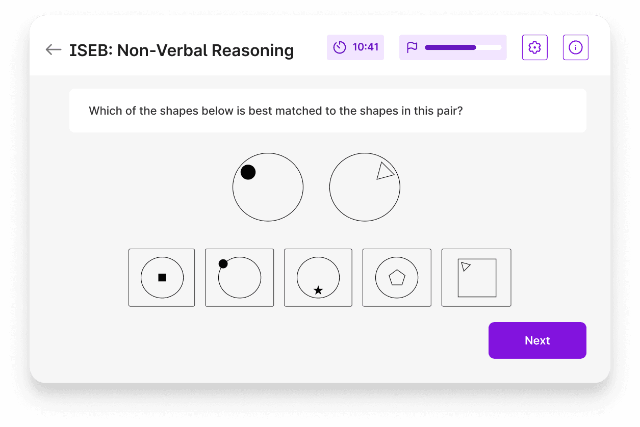 An ISEB Common Pre-Test non-verbal reasoning mock test on Atom Home