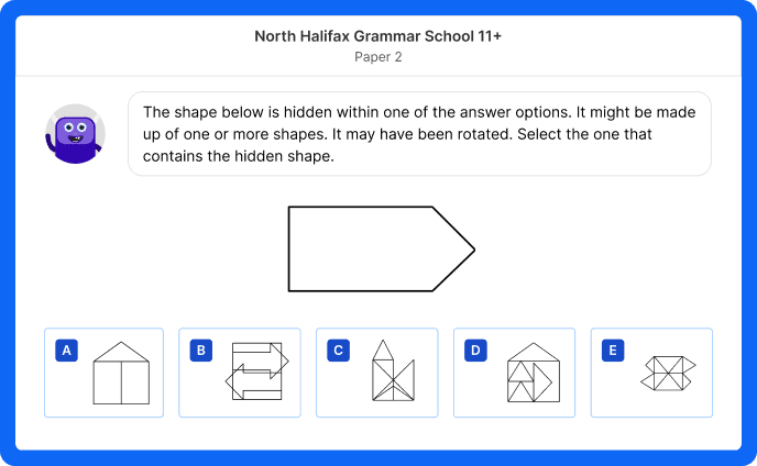 A non-verbal reasoning question on a North Halifax Grammar School 11 plus mock test on Atom Home