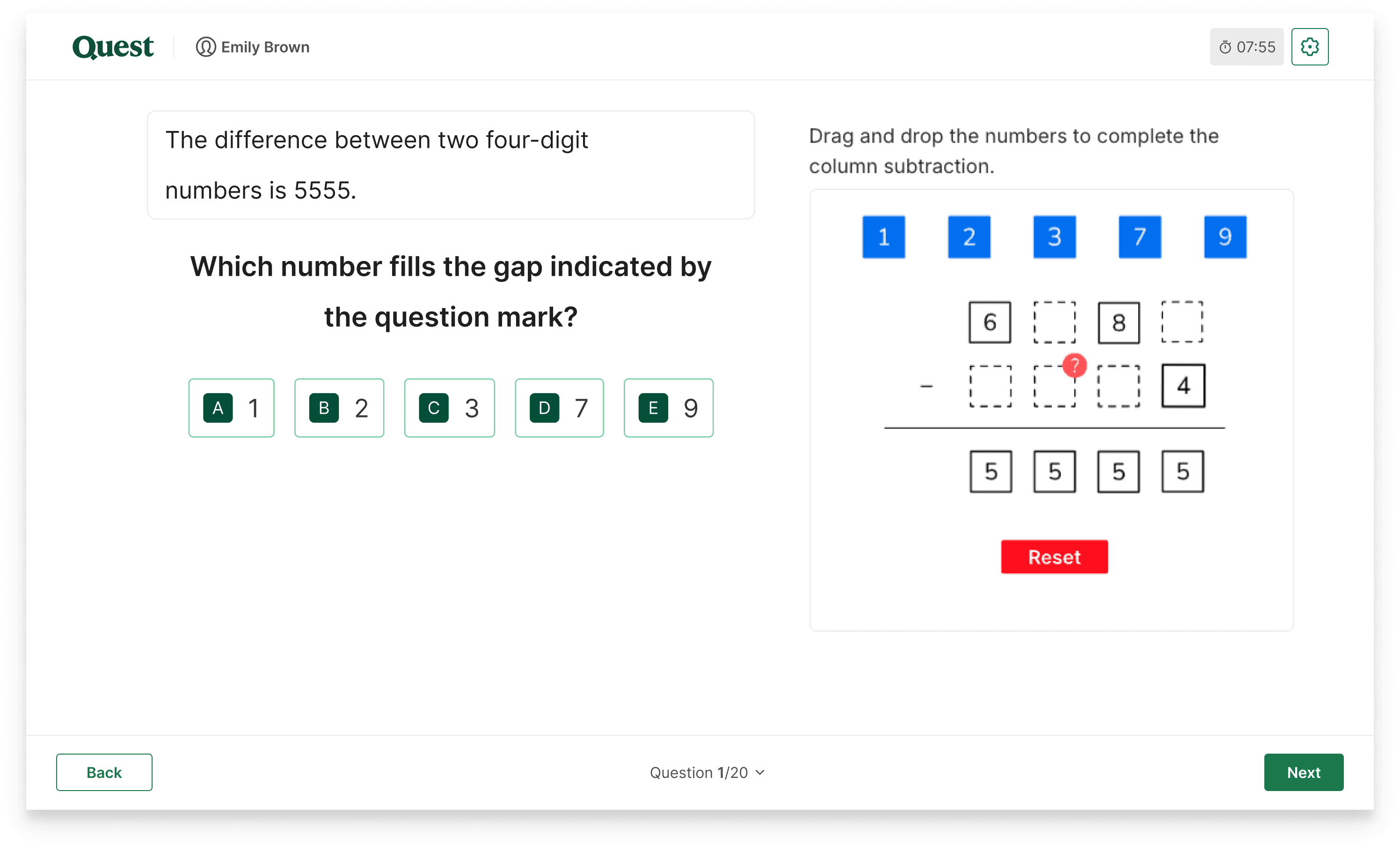 A puzzles and problem-solving question on a Quest Admissions 11+ exam