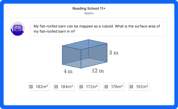 A maths question on a Reading School 11+ mock exam on Atom Home