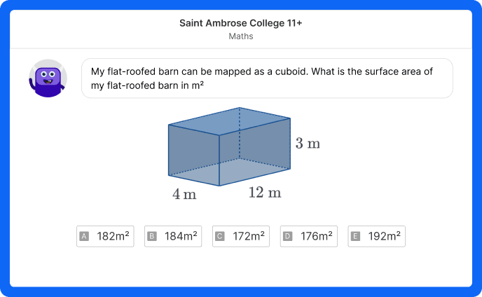 A maths question on a Saint Ambrose College mock test on Atom Home