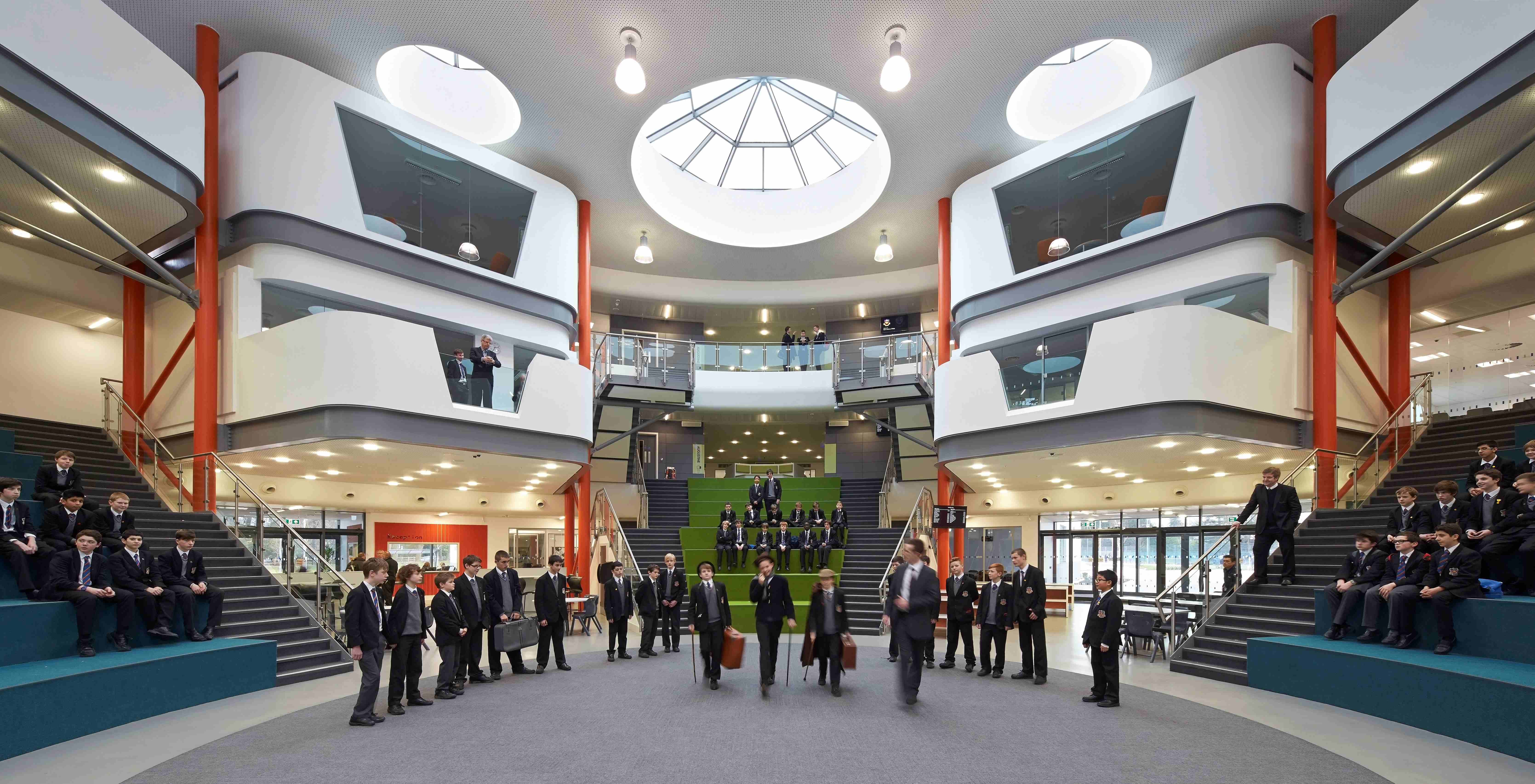 Students in a modern building at St Ambrose College