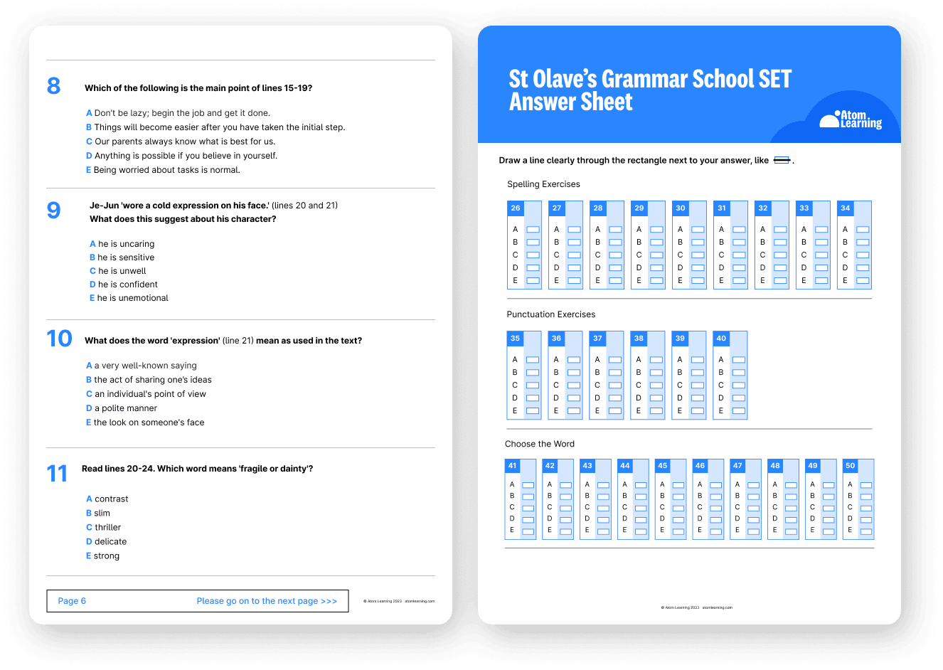 St Olave's Grammar School SET practice paper and answer sheet example downloaded from Atom Home