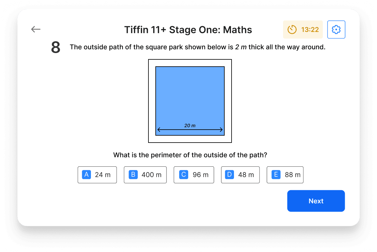 A maths mock test question on Atom Home for the Tiffin stage 1 exams