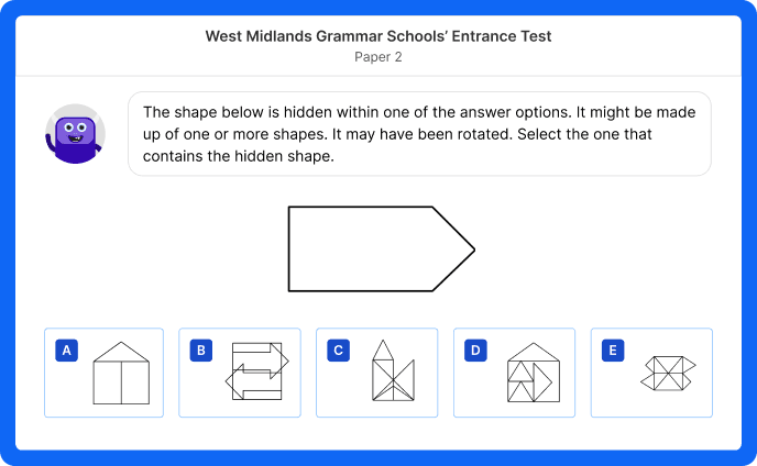 A non-verbal reasoning question on a West Midlands Grammar Schools mock test on Atom Home