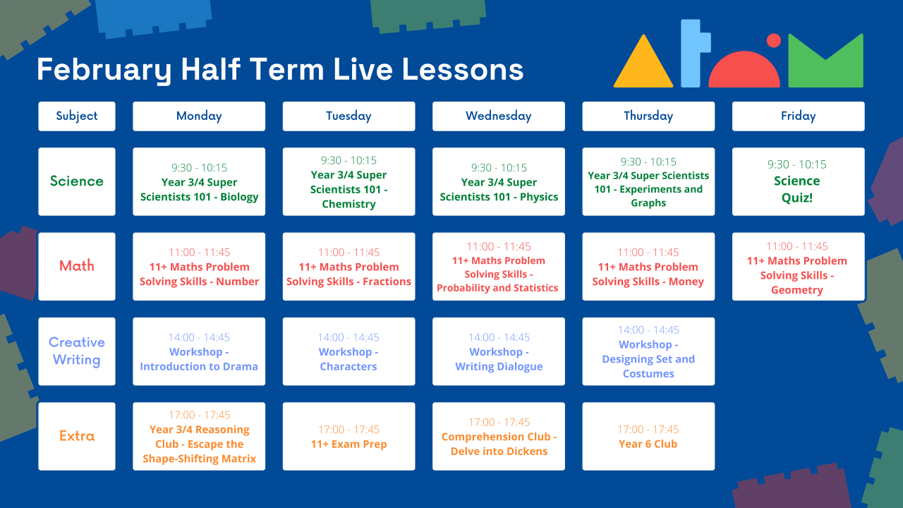 February Half Term Live Lessons