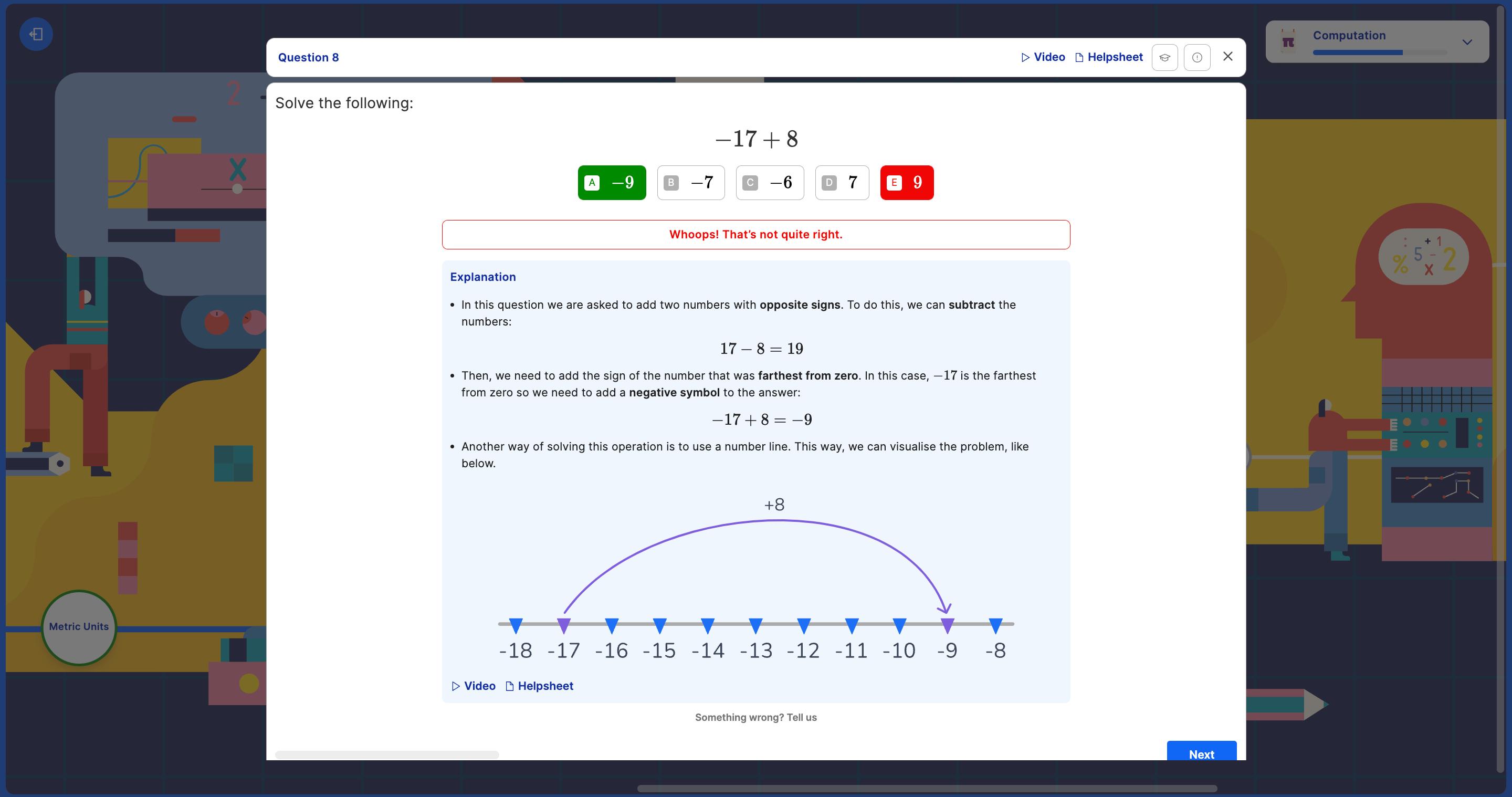 Example of an incorrect answer and explanation on Atom Home